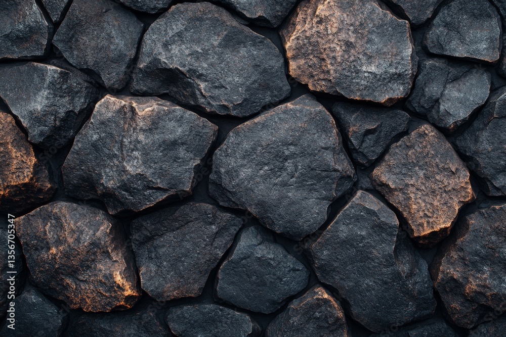 Fototapete close-up view of dark textured stones arranged in an abstract pattern showcasing natural design