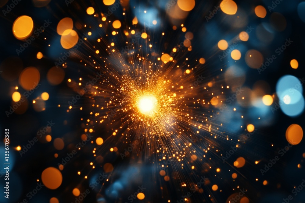 Poster Bright explosion of light and color showcasing sparks and glowing particles in a dark background