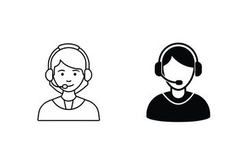 Customer Support Icons Female Operator, Headset, Service, Help, Assistance