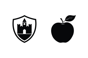 Castle Shield Icon, Apple Fruit Symbol, Simple Graphic Design