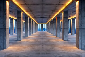 Under Construction Building Interior View with Concrete Columns