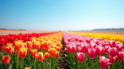 Obraz premium Colorful tulip flowers blooming in spring on a clear day - 