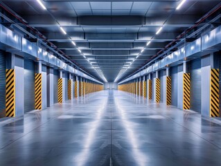 Symmetrical Arrangement of Shiny Steel Beams in Modern Space