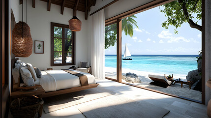 Luxurious Beachfront Bedroom with Ocean View