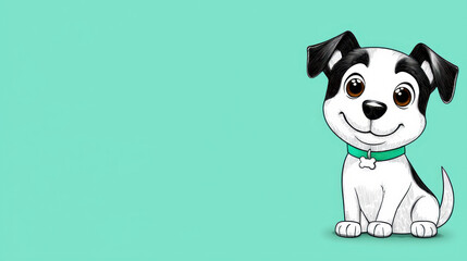 Obraz premium Adorable Black And White Puppy Digital Illustration Teal Background