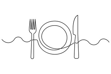 knife and fork continuous one line art drawing of heart hand drawn vector illustration
