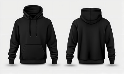 The Modern Hoodie: A striking, front and back view showcases a sleek, black hoodie, a classic garment. capturing style, simplicity, and everyday comfort.