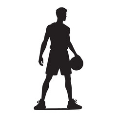 Focused Basketball Player silhouette, preparing for a free throw - Basketball illustration - Minimalist Basketball vector - Mental toughness

