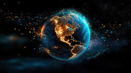 Rotating digital globe highlighting abstract background interconnected network glowing with communication lines, representing global technological connectivity