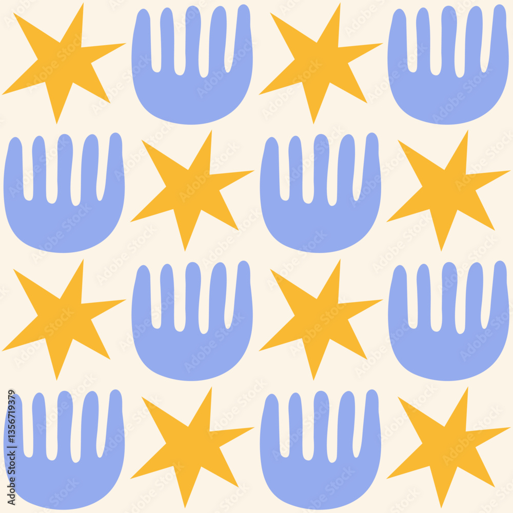 Poster cute geometric seamless pattern with hand drawn shapes on a beige background. simple groovy modern d