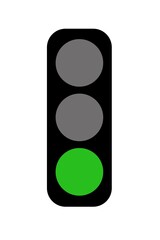 Traffic light icon isolated on white background. Traffic light illustration showing green light. Colored traffic light sign.