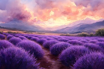 Tranquil Lavender Fields Captured in Beautiful Watercolor Brushstrokes