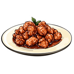 General Tso's Chicken on Plate Vector Illustration