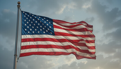 The US flag is fluttering.