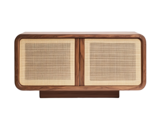 Vintage mid-century modern cabinet with cane webbing design  on Transparent Background