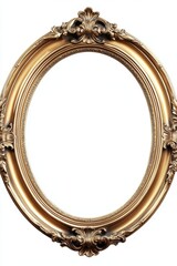 Obraz premium Golden ornate oval frame with intricate baroque details and elegant design on a white background for artistic projects and vintage style