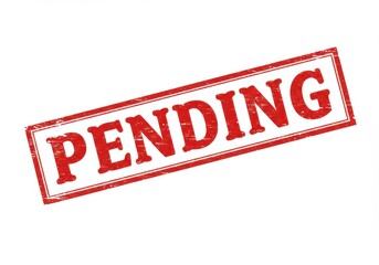 Red rubber stamp, distressed texture, bold capital letters, " PENDING " text