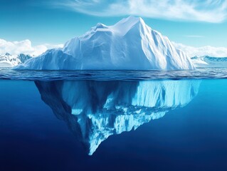 Obraz premium Majestic Iceberg Floating in Arctic Waters Half Submerged Capturing the Vastness of the Ocean and Sky