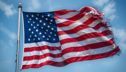 The US flag is fluttering.