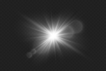 White glowing light, star flash. On a transparent background.