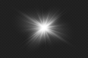 White glowing light, star flash. On a transparent background.