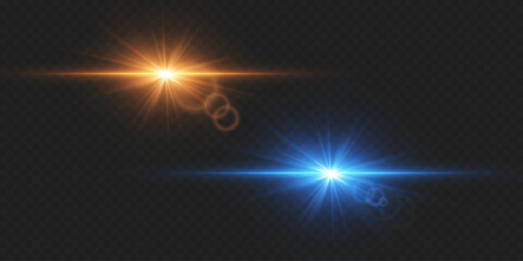 Set of light effects and glare. On a transparent background.