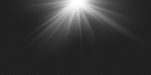 White glowing light rays. Special lens and flash light and effect.