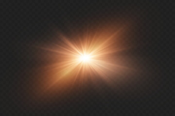 Magical special effect of flash, light star, explosion of rays and lens.