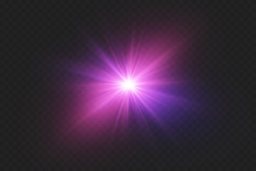Magical special effect of flash, light star, explosion of rays and lens.