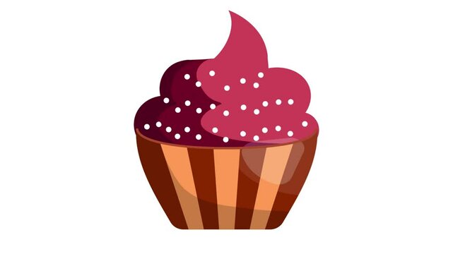 Super Moist Chocolate Raspberry Cupcake being decorated animation Rich bittersweet Mini cake preparation animated video Bakery and Baked Clip Culinary Kitchen footage Recipe development motion graphic