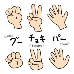 グーチョキパーのじゃんけんの手のイラスト