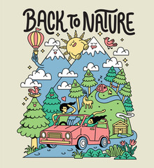 Obraz premium trip to the mountains by car illustration