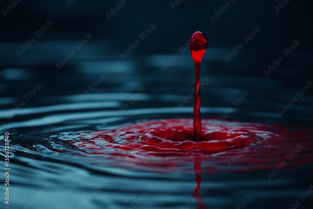 Aufkleber rippling red liquid creates mesmerizing patterns in calm water during dusk