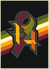 1974 Vintage Style Poster from the Seventies, 70s Colors and Shapes