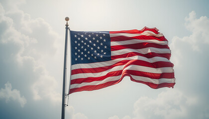 Obraz premium The US flag is fluttering.
