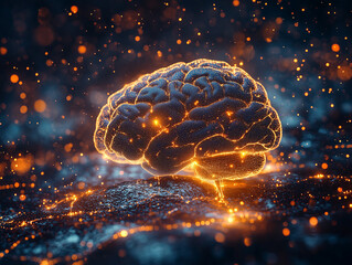Fototapeta premium Futuristic Digital Brain with Glowing Neural Connections, Artificial Intelligence, Neural Network, Deep Learning, High-Tech Innovation, Science Concept