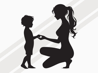 Mother and Child Holding Hands Silhouette Perfect for Mothers Day Art Designs and Crafts