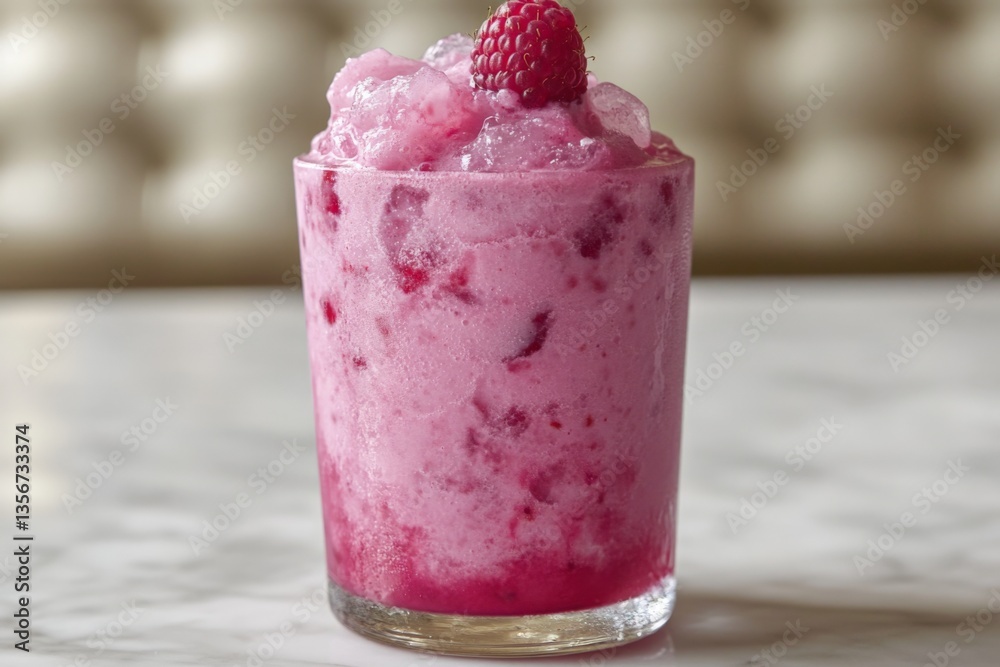 Aufkleber refreshing raspberry slush served in a chilled glass on a marble table in a cozy cafe setting