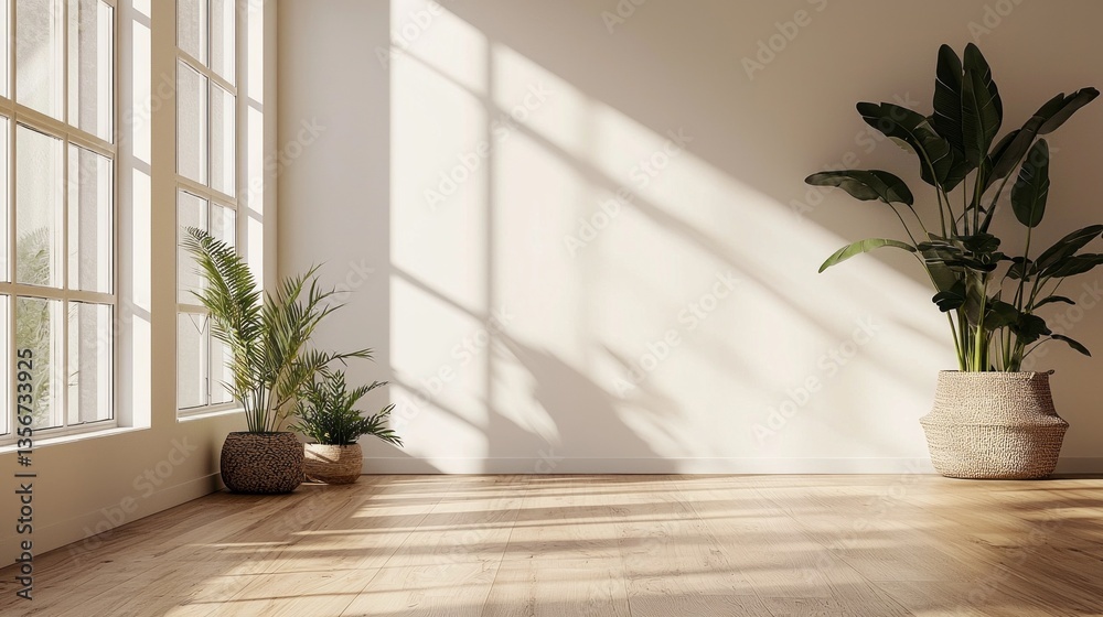 Poster sunshine streams in through expansive glass windows, casting gentle shadows on warm wooden floors. l