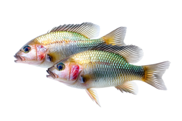 Three Blackchin tilapia - Sarotherodon melanotheron isolated on white background. fish invasive alien species in natural biodiversity is environmental problem in some countries.
