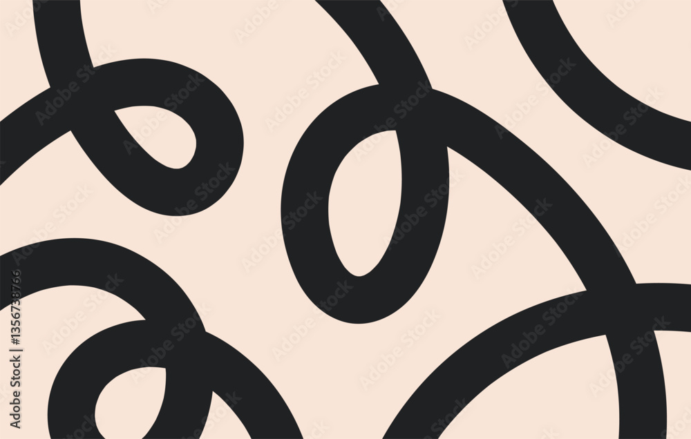 Leinwandbilder Abstract horizontal background with dynamic linear waves. Trendy vector illustration in style retro 60s, 70s. Black and beige colors
