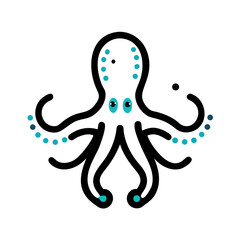 Octopus icon in cartoon minimal style with blue dots