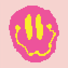 Y2k neon pixel retro sticker. Deformed smile art icon. Emoji. Game abstract element. Bold and groovy geometric shape for collage, poster. Mood of 90s