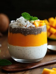 Layered Mango Chia Pudding Dessert.
