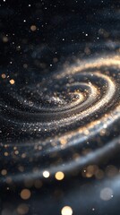 Celestial gold dust vortex swirling in the dark cosmic night sky luminous abstract background sparkle dust