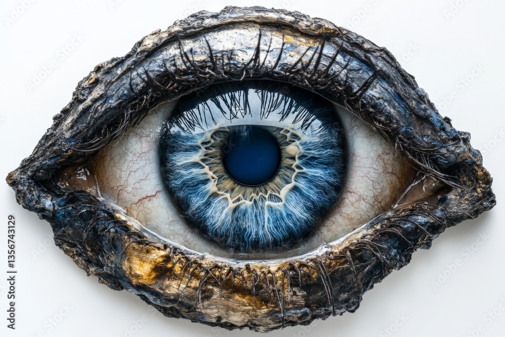 Aufkleber Striking close-up of a detailed eye within a textured, organic frame showcasing vivid colors and intricate patterns