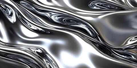 Close up texture of liquid shiny metal in silver gray color with highlights and shimmers. Liquid metallic texture, backdrop for web promotion.