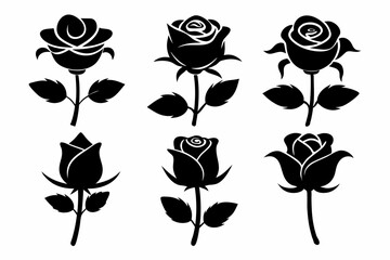 the rose icon set silhouette black vector