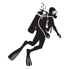 Cave Diver silhouette, navigating through submerged tunnels – Diver illustration – Minimalist Diver vector – Thrilling adventure

