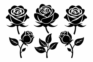 Obraz premium the rose icon set silhouette black vector